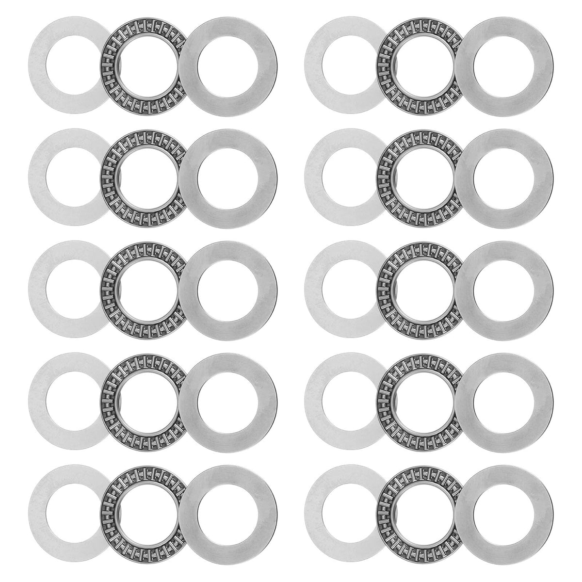 uxcell AXK2542 Thrust Needle Roller Bearings with Washers 25mm Bore 42mm OD 2mm Width 10pcs
