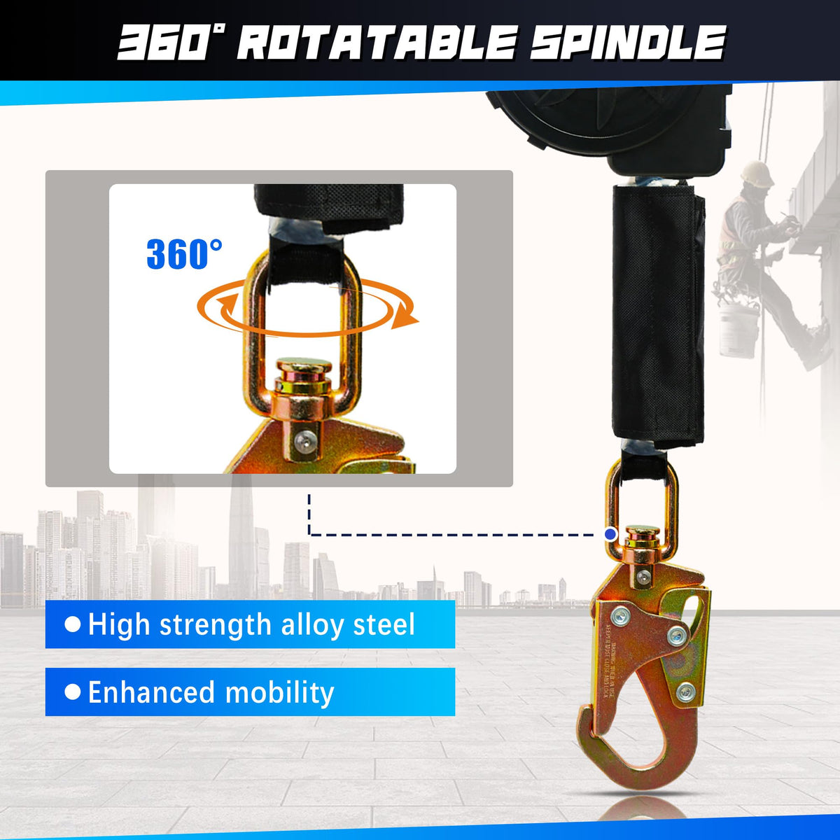 6FT Fall Protection Retractable Lanyard - Heavy Duty SRL Fall Arrest System