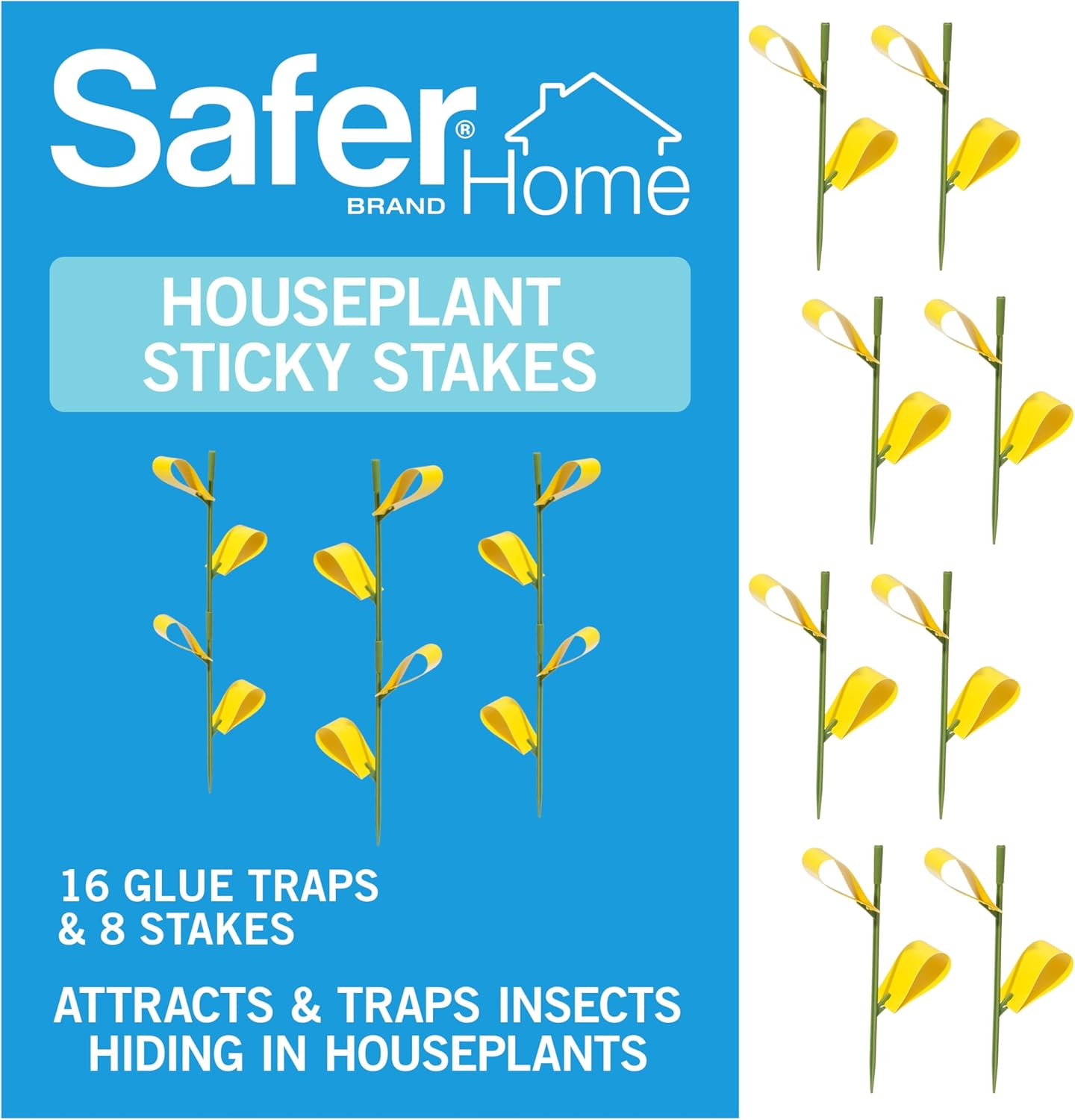 Brand Home SH5026 Houseplant Sticky Stake Insect Traps for Indoor Plants - 16 Traps Included - Controls Aphids