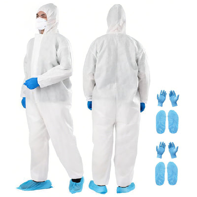 2 Sets Disposable Coveralls, Shoe Covers & Gloves, Non-Woven for Cleaning, Gardening, Farming & Industrial Mechanical