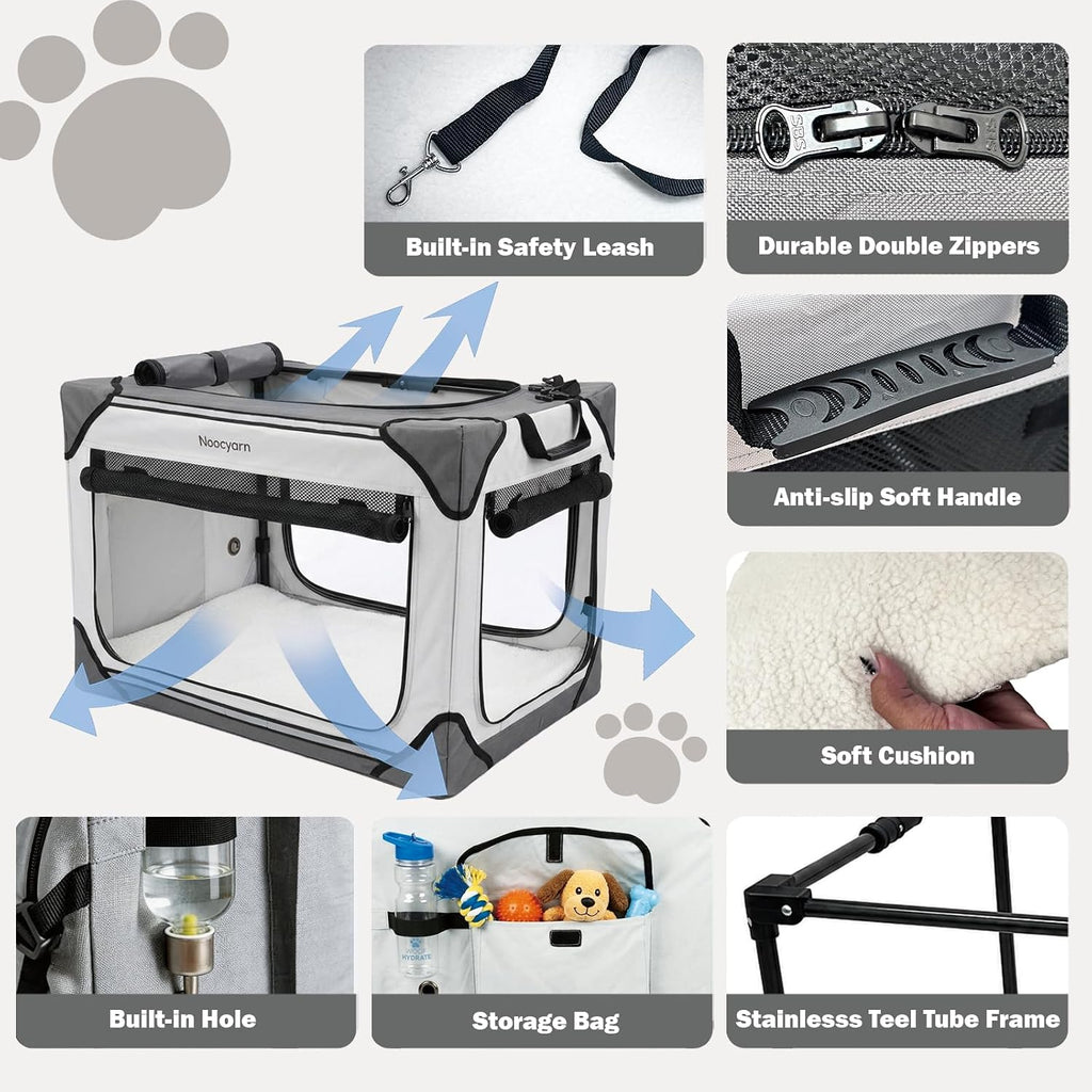 Collapsible Soft Dog Crate 36 Inch, Portable Travel Pet Crate for Large Dogs with 4-Door Mesh, Large Dog Kennel