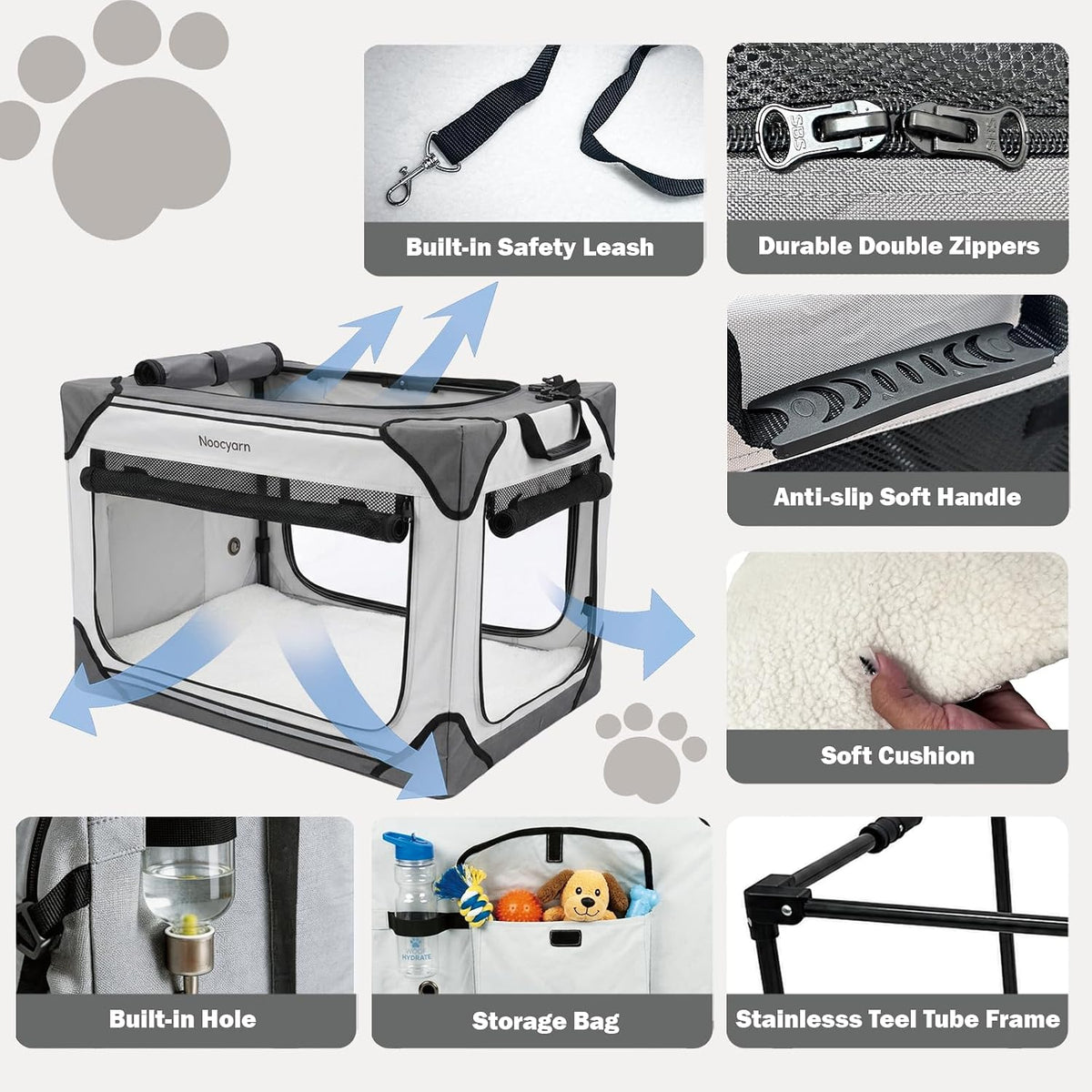 Collapsible Soft Dog Crate 36 Inch, Portable Travel Pet Crate for Large Dogs with 4-Door Mesh, Large Dog Kennel