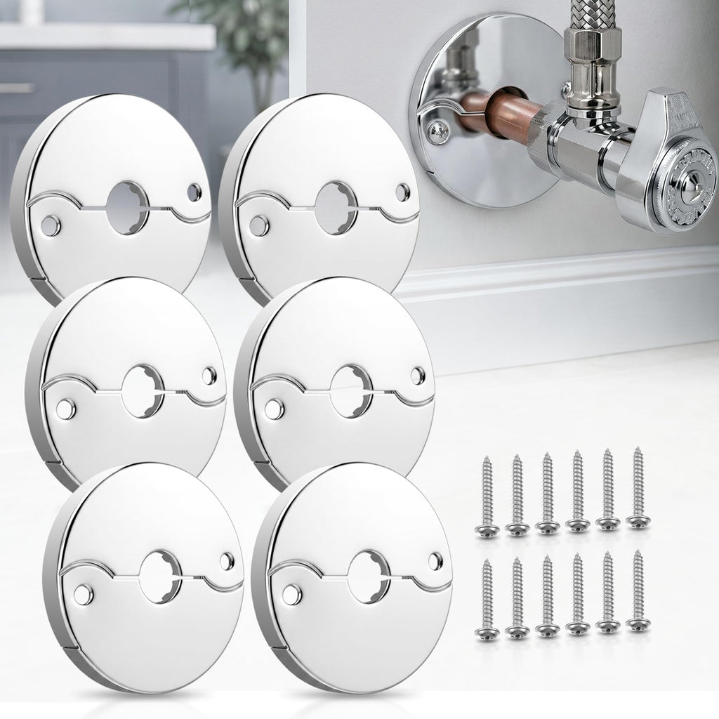 6 Pack 1/2Inch CTS(5/8" OD)E3755 Hinged Split Escutcheons, Pipe Cover Plate