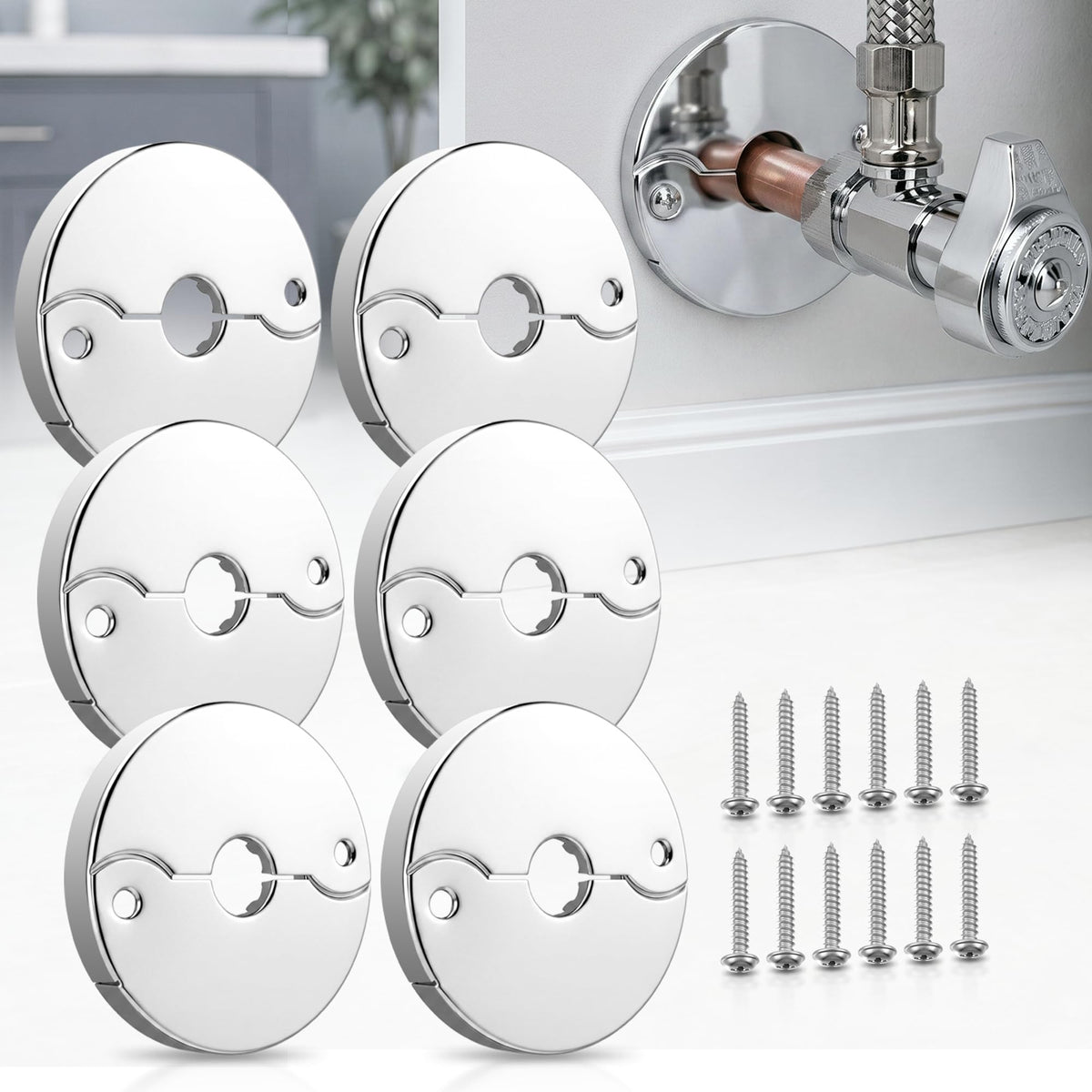 6 Pack 1/2Inch CTS(5/8" OD)E3755 Hinged Split Escutcheons, Pipe Cover Plate