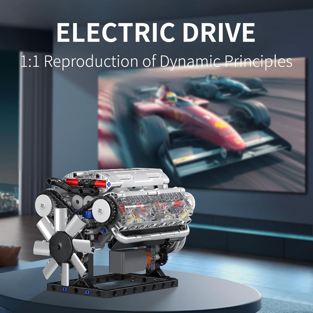 V8 Engine Building Blocks Sets, MOC Scale Model Kit with Battery Box and Motor, Collectible Set for Adults