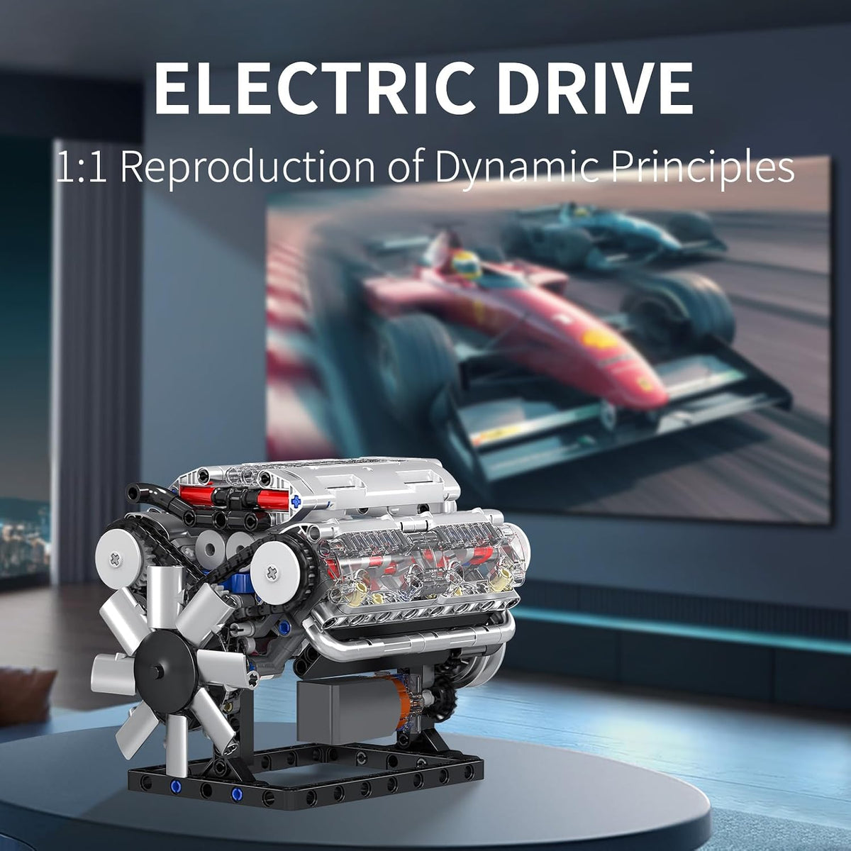 V8 Engine Building Blocks Sets, MOC Scale Model Kit with Battery Box and Motor, Collectible Set for Adults