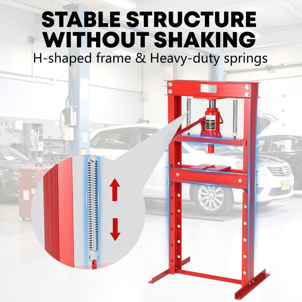 Garvee 20 Ton Hydraulic h-Frame Press with Adjustable Worktable, Red