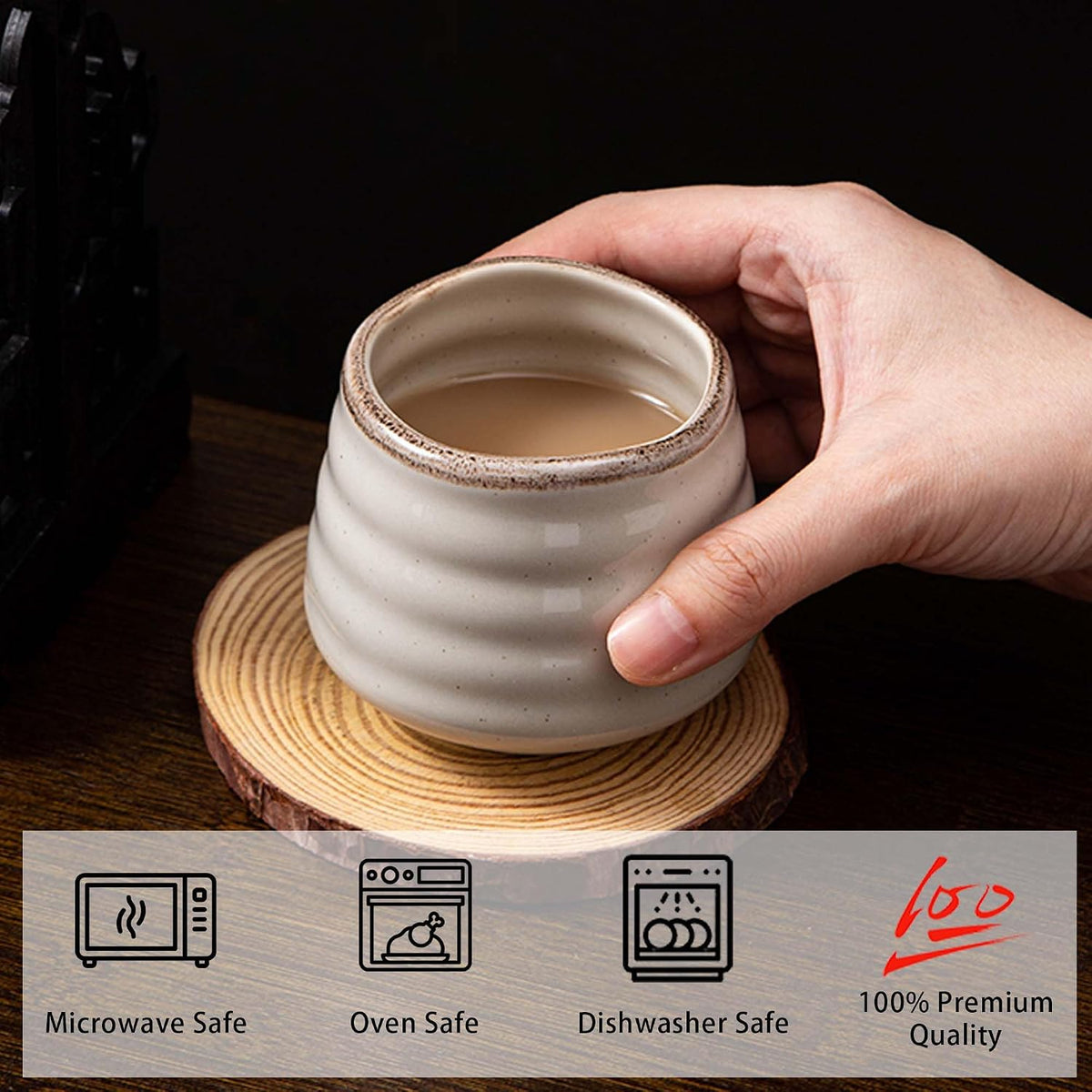 Ceramic Tea Cup Set, 5OZ Espresso Cups, Retro Grey, Set of 4