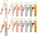 12 Set Daisy and PU Leather Beadable Keychain Bars Bulk Laser Engraving Blanks Keychain Kit for DIY Crafts Jewelry