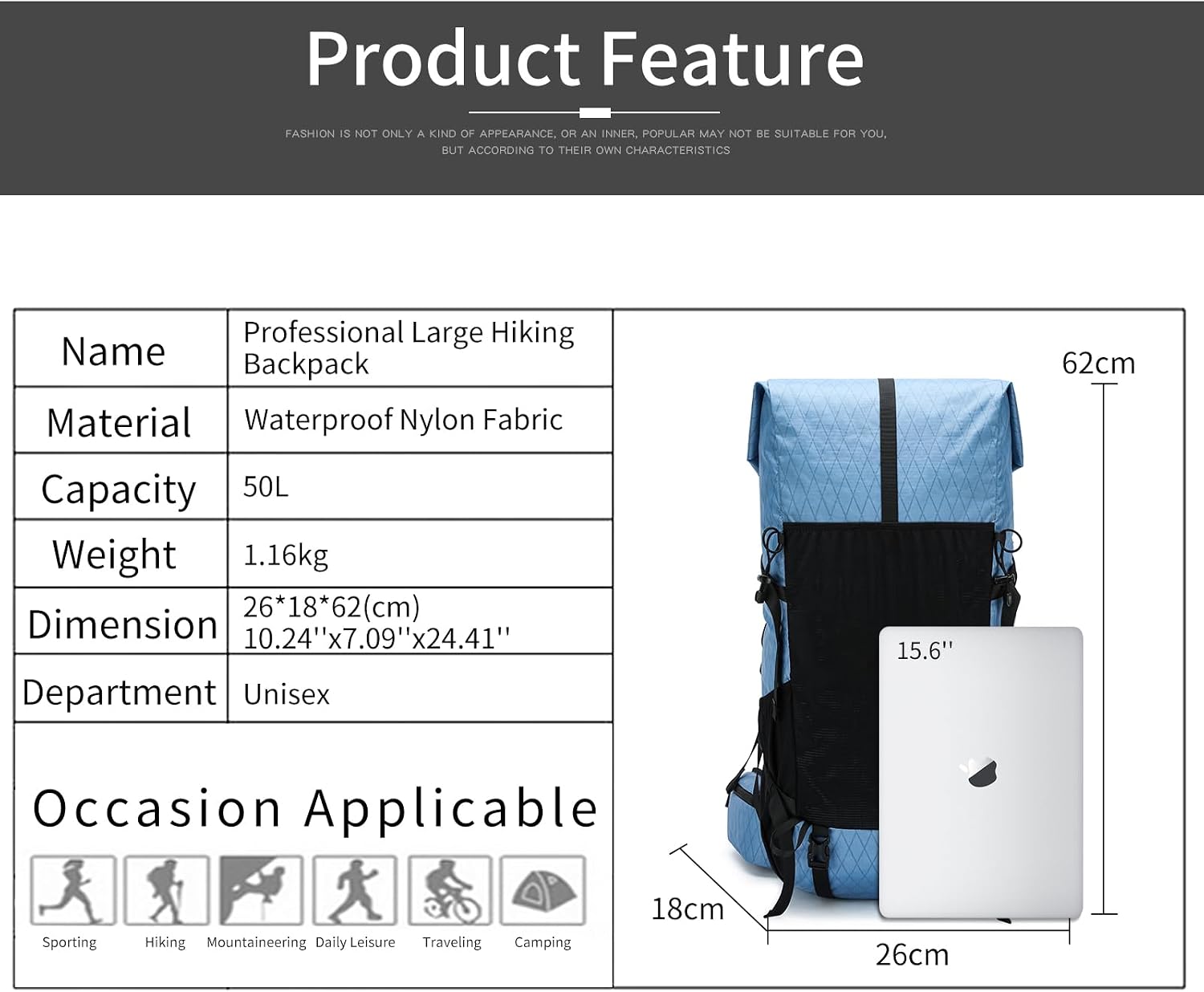 Hiking Backpack,40L to 50L Extra Large Capacity Hiking Bag,Internal Frame Camping Backpack,Upgraded X-PAC Lightweight