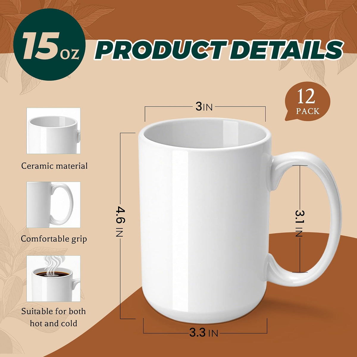 Sublimation Mugs 15 oz Coffee Mugs Bulk 12 Pack Tazas Para Sublimar