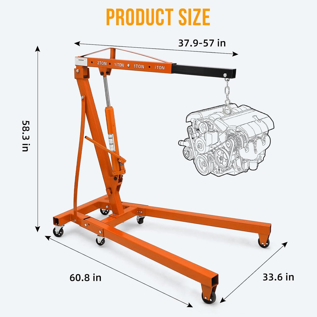 Cherry Picker Engine Hoist, Folding Engine Crane, 2 Ton 4400lb Engine Hoist Lift, Heavy Duty Hydraulic Engine Shop