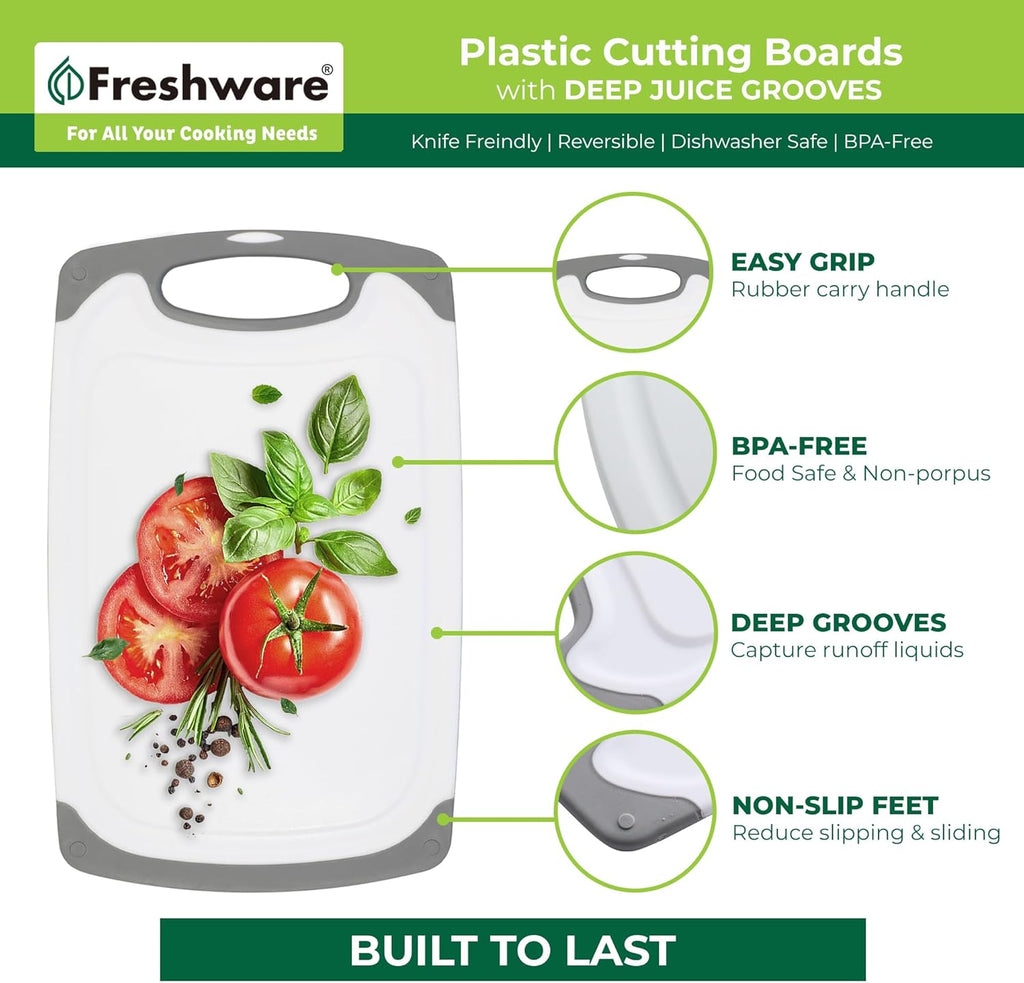 Cutting Boards for Kitchen, Chopping Board 3-Pack with Different Sizes, Juice Grooves and Non Slip Handles