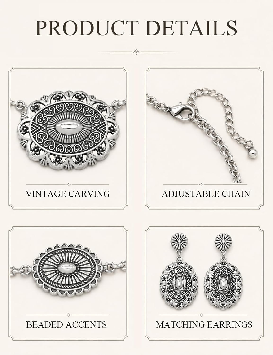 Western Jewelry Set for Women Metal Vintage Western Necklace with Earrings Cowgirl Jewery for Country Concert Outfit