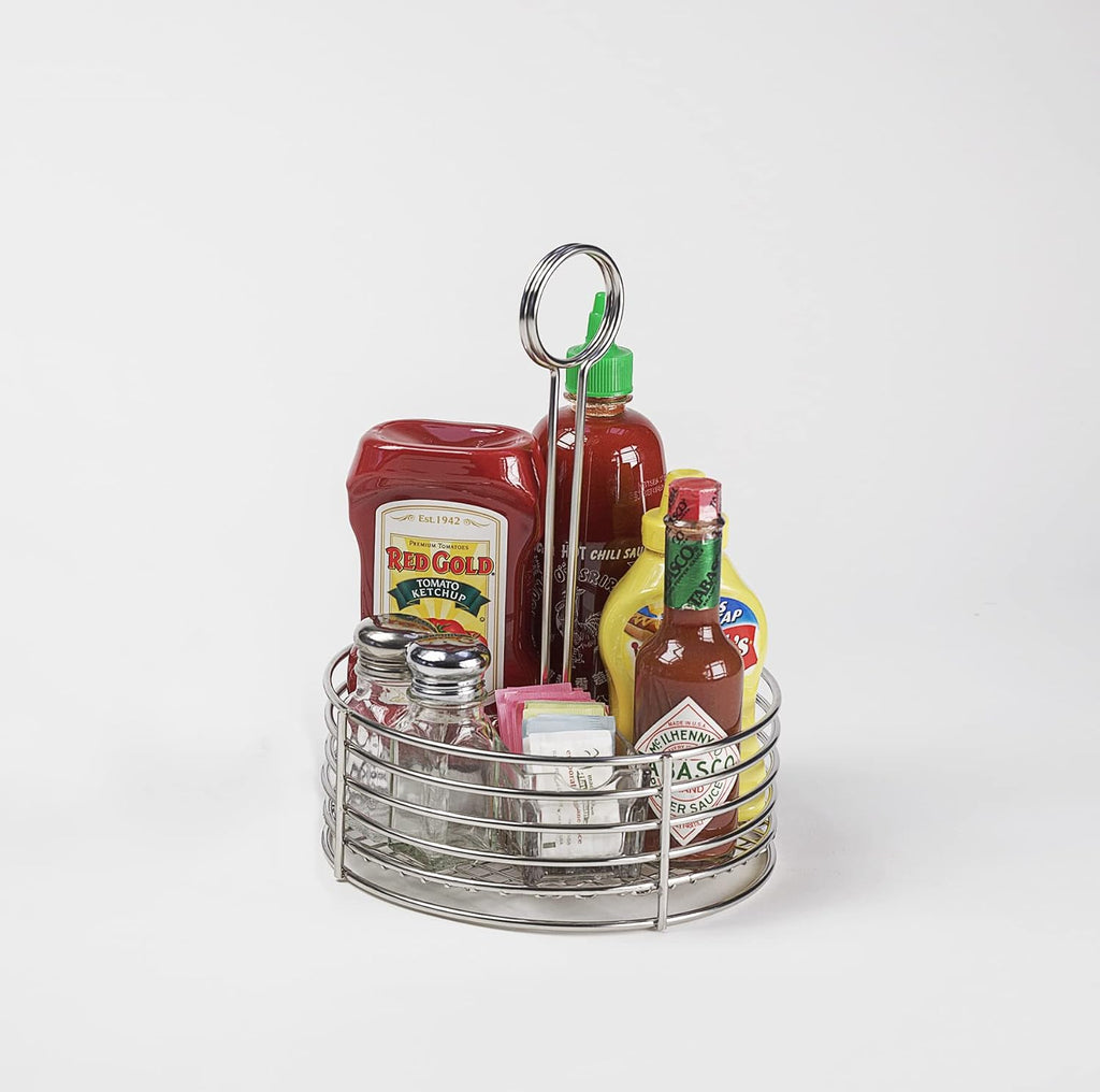 G.E.T. Stainless Steel Round Condiment Caddy - Table Caddies Collection, 7.5
