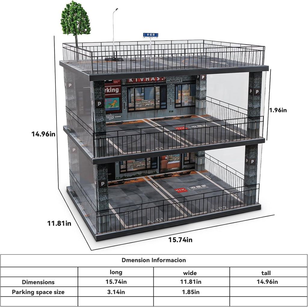 1:18 Scale Diecast Model Car Display Case Cabinet with USB Lights and Dust Cover,Diorama Garage Parking for Alloy