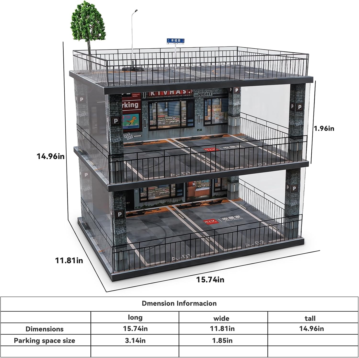 1:18 Scale Diecast Model Car Display Case Cabinet with USB Lights and Dust Cover,Diorama Garage Parking for Alloy
