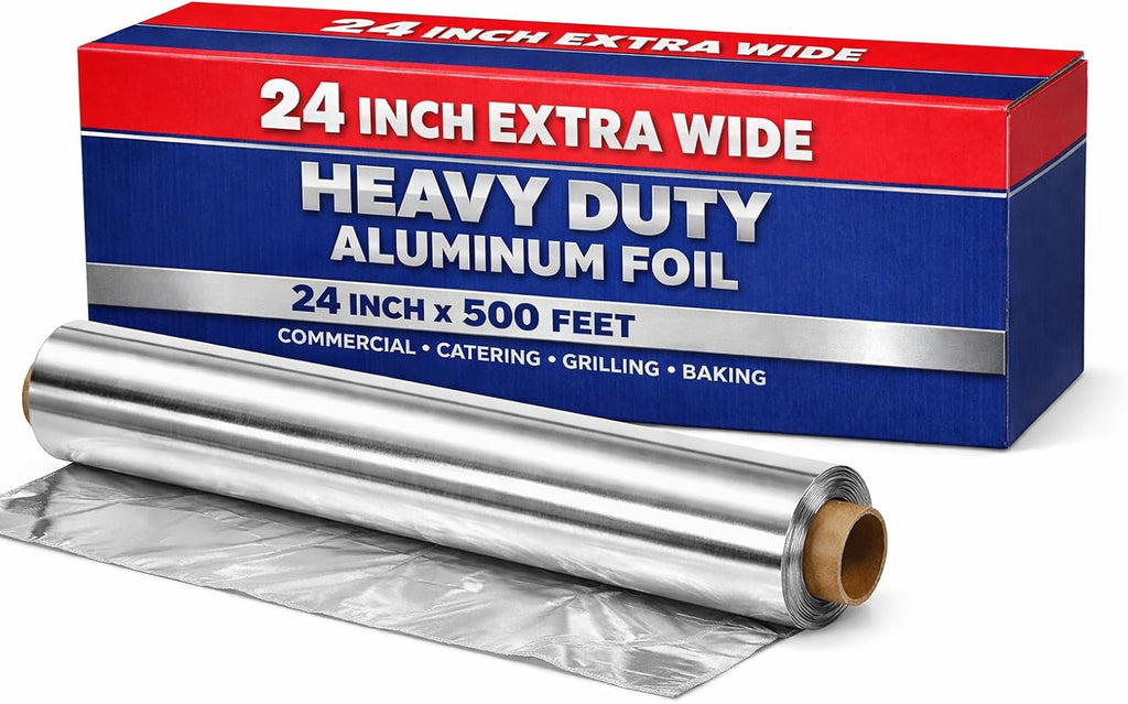 Heavy Duty Aluminum Foil Roll, 24 Inch Extra Wide, 475 Feet Length, Commercial Grade