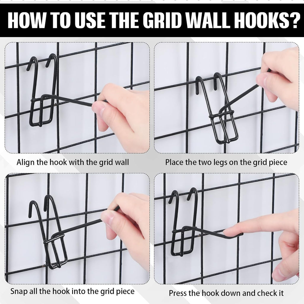 25 Pack Grid Wall Hooks, 6 Inch Black Gridwall Hanger | Metal Build for Retail Craft Displays, Fits Gridwall Panels