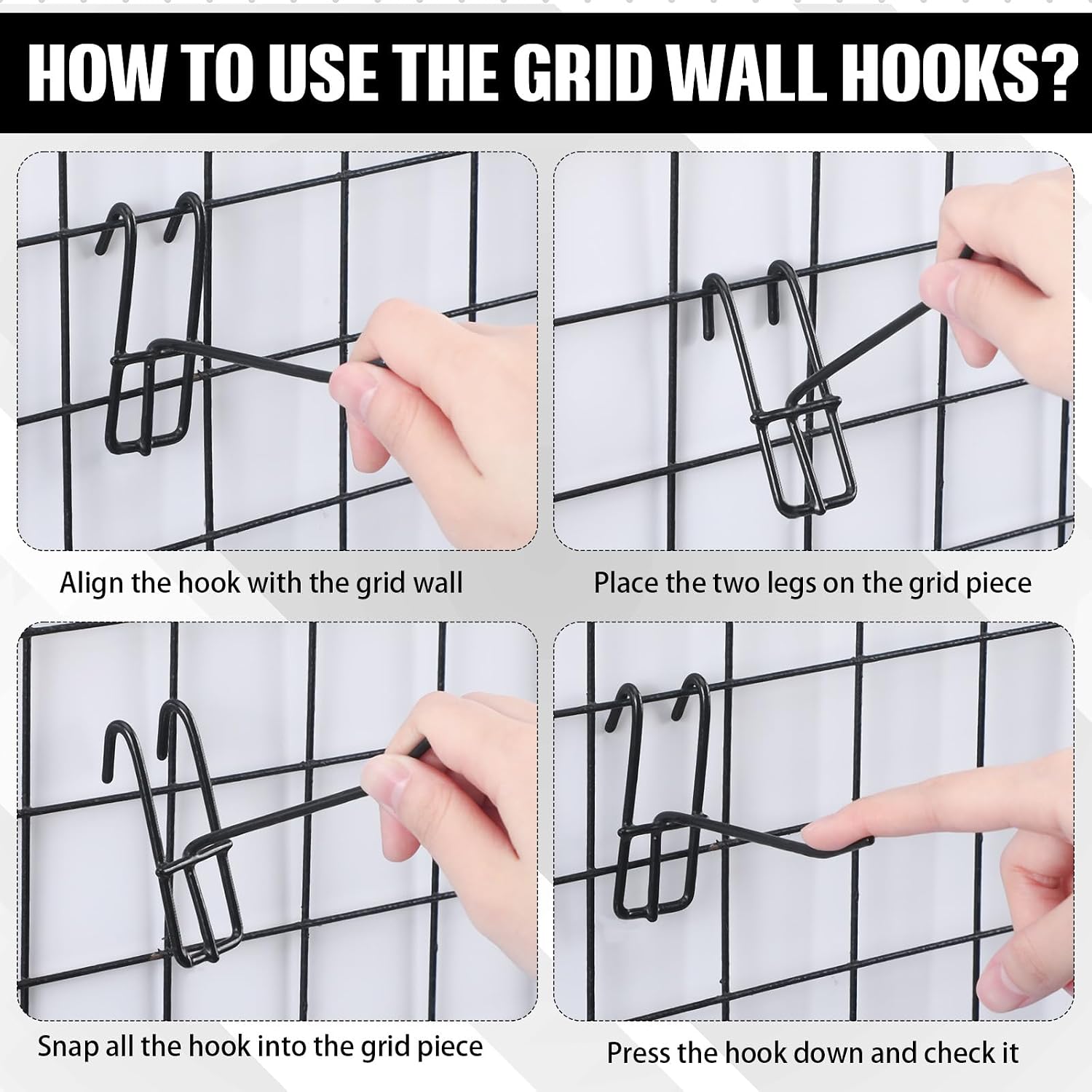25 Pack Grid Wall Hooks, 6 Inch Black Gridwall Hanger | Metal Build for Retail Craft Displays, Fits Gridwall Panels