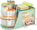Desk Organizer with 2 Drawer, 360°Rotating Pen Holder, Desk Organizers and Accessories with 6 Slots Pencil Holder + 2