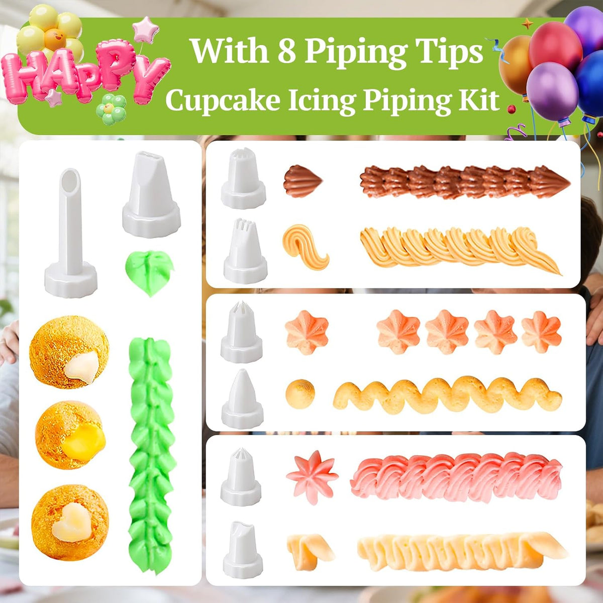Cake Decorating Kit, Icing Gun with 8 Piping Tips for Cupcakes