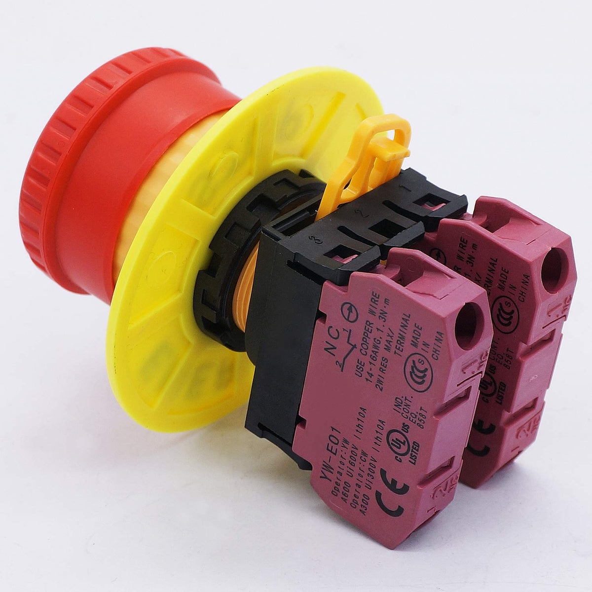 TWTADE / 22mm 2 NC Red Mushroom Latching Emergency Stop Push Button Switch 10A 600V YW1B-V4E02R