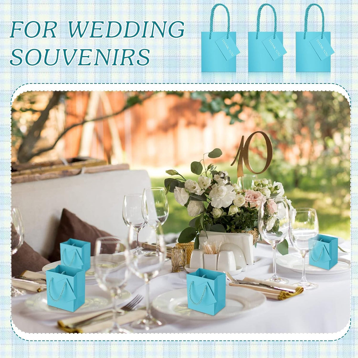 50 Pack Mini Gift Bags Bulk with Handles and Tags,Peacock Blue