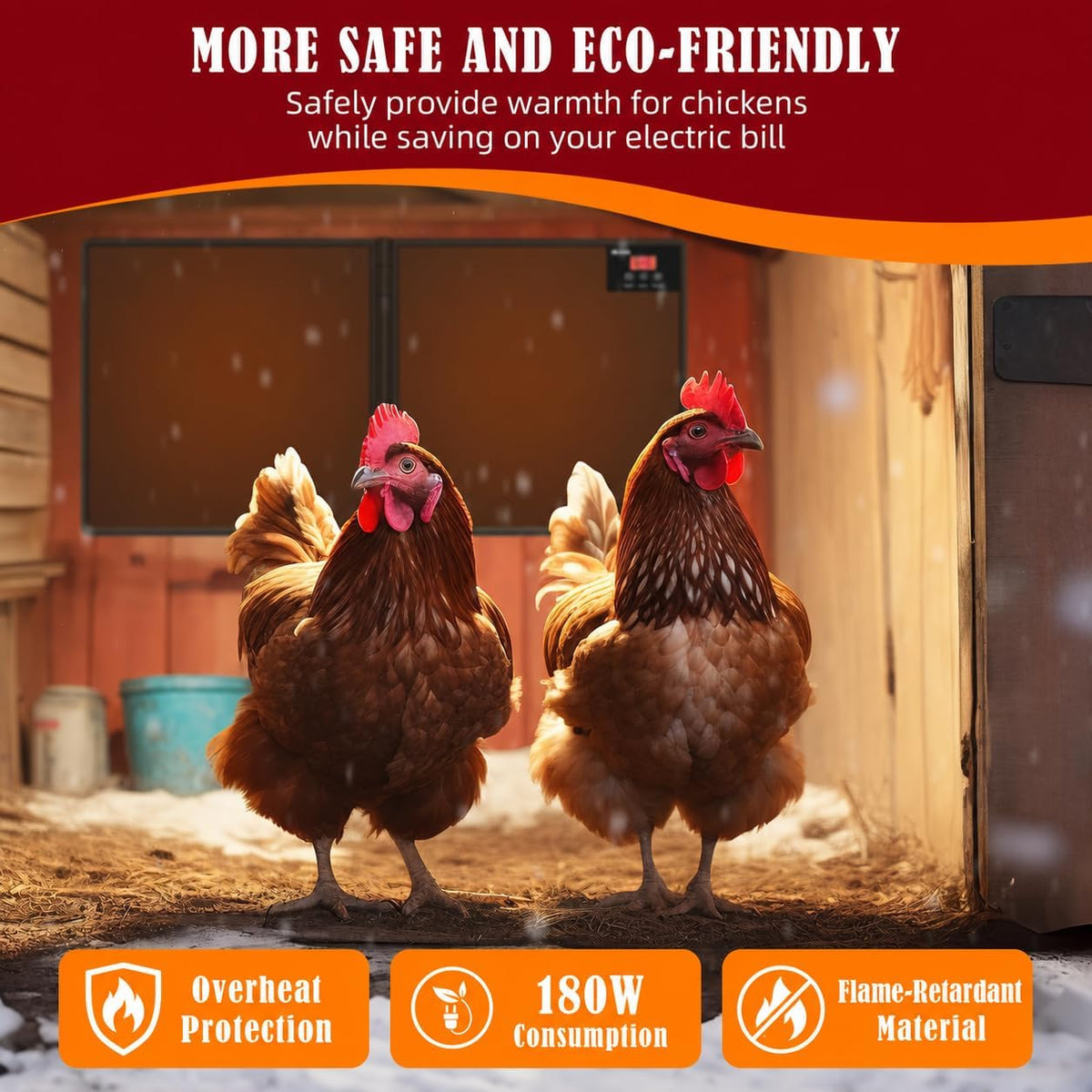 Chicken Coop Heater Inside Coop with Remote Control, 180W Foldable Radiant Heaters, 30''x12'' Large Heating Panel
