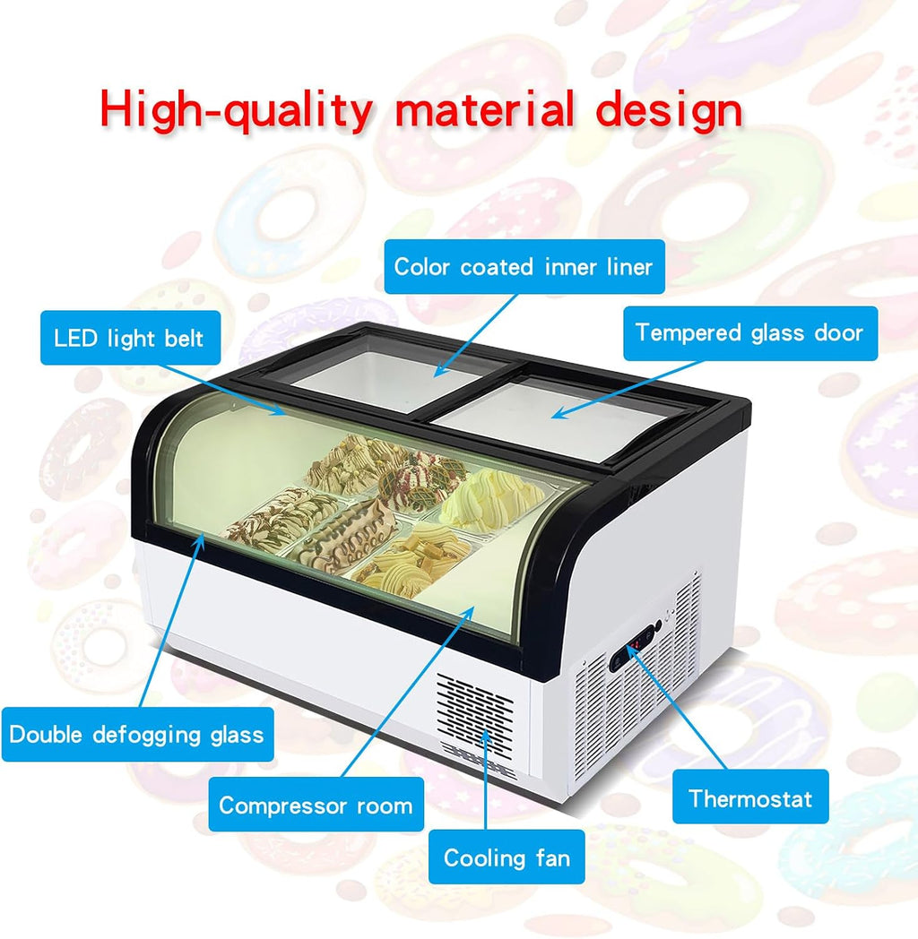 Commercial Ice Cream Dipping Cabinet(Small-6 Pans),Gelato Countertop Ice Cream Freezer Display with Led Light Clear