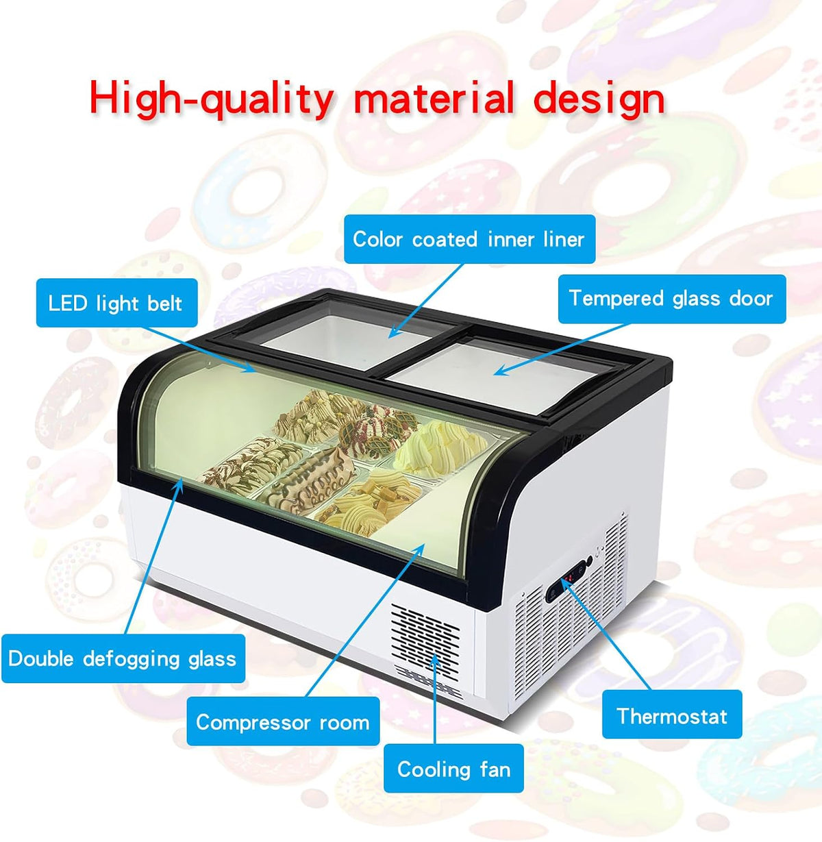 Commercial Ice Cream Dipping Cabinet(Small-6 Pans),Gelato Countertop Ice Cream Freezer Display with Led Light Clear