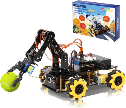 5DOF Smart Robot Arm Car Kit, 4WD Remote Control Car Compatible with Arduino/Python/Blockly Programming Project/STEM