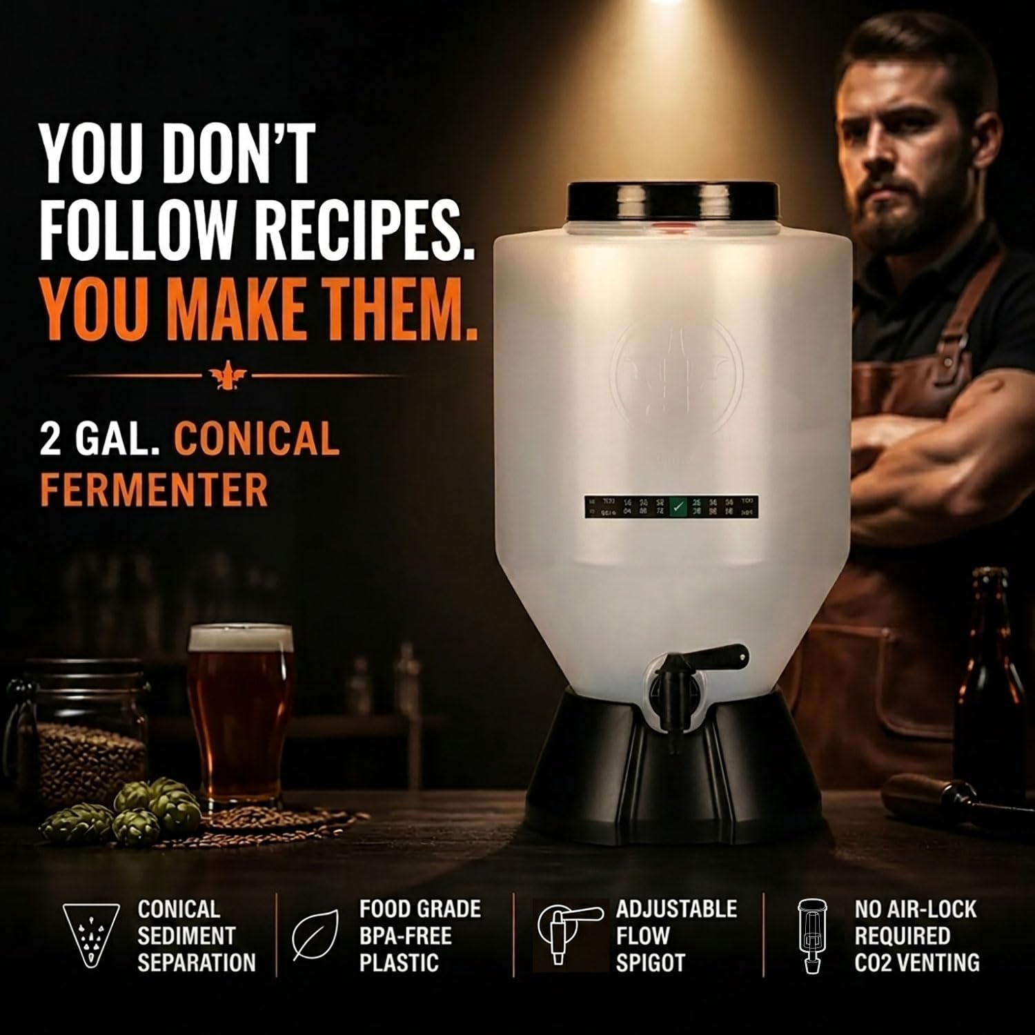 Premium Beer Making Kit w/Bottles – NO AIRLOCK OR Siphon Required – Conical Fermenter Eliminates Sediment and Makes