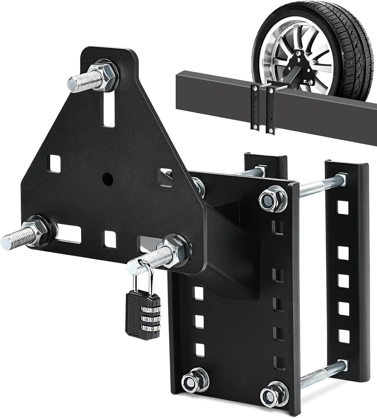 Universal Spare Tire Carrier & Mount with Lock, Heavy Duty Steel Mount Fits 4, 5, 6 Lug Trailer Wheels, Bolt-On