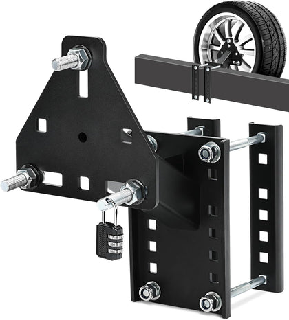 Universal Spare Tire Carrier & Mount with Lock, Heavy Duty Steel Mount Fits 4, 5, 6 Lug Trailer Wheels, Bolt-On