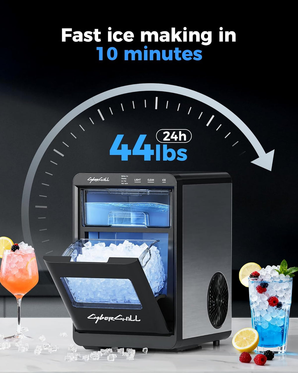 Nugget Ice Makers Countertop, 44lbs Per Day, Pebble Ice Machine
