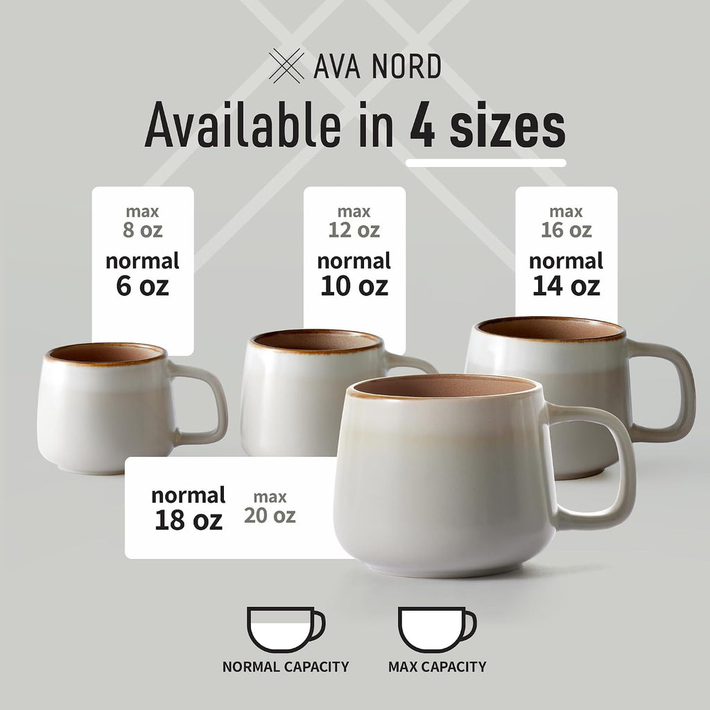 Stoneware Ceramic Coffee Mugs Set of 4 | 12 oz | Sage Ash