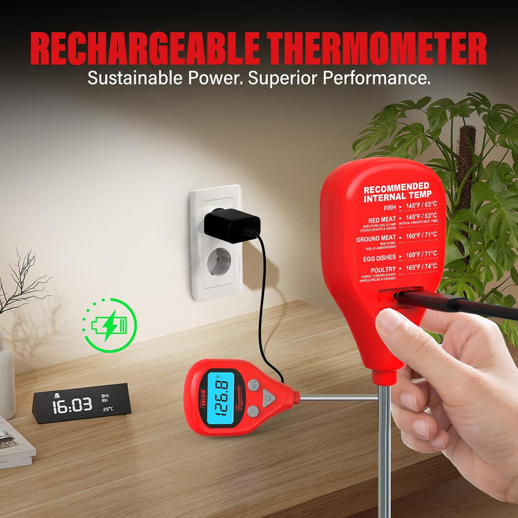 Dual Probe Meat Thermometer, Instant Read + Oven Probe Alarm, USB-C