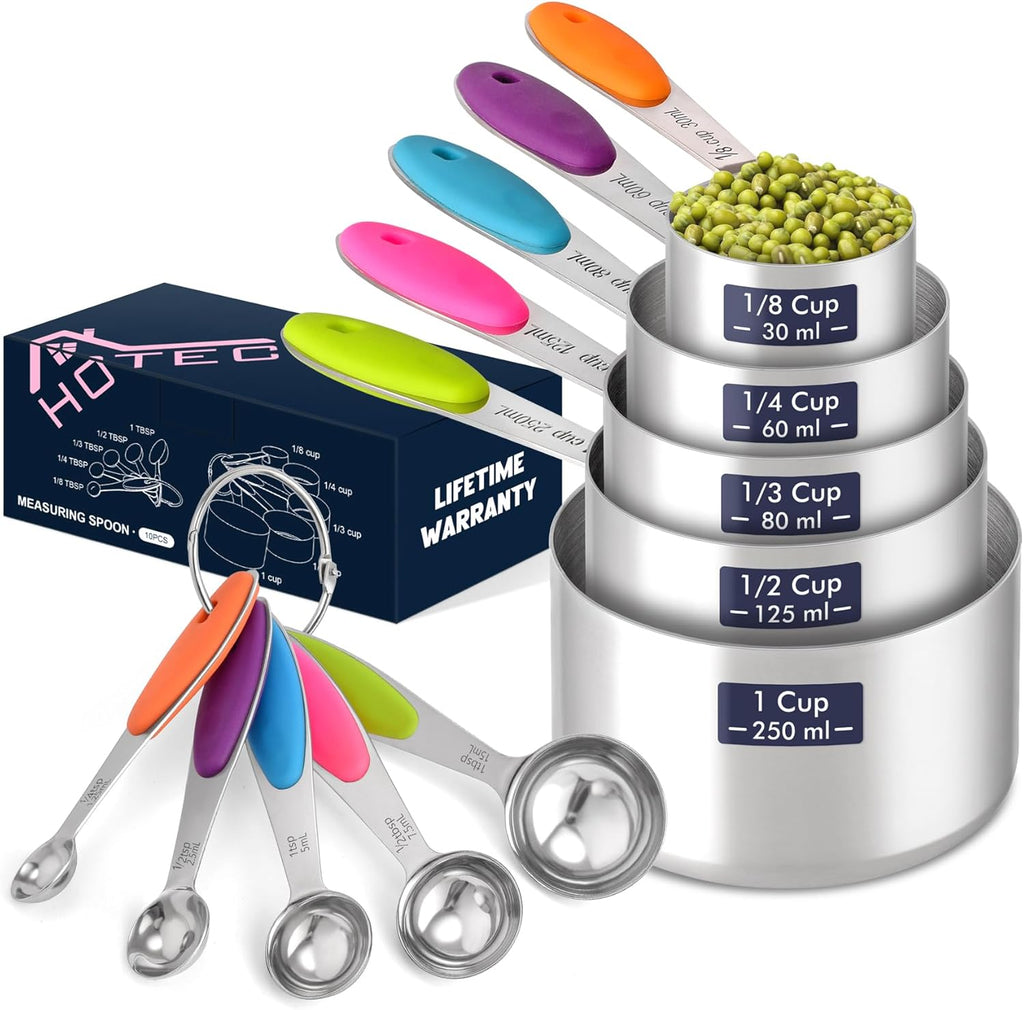 10-Pack Measuring Cups &Spoons Set, Kitchen Gadagets Cooking Baking, Measuring Spoons, Heavy Duty & Dishwasher Safe