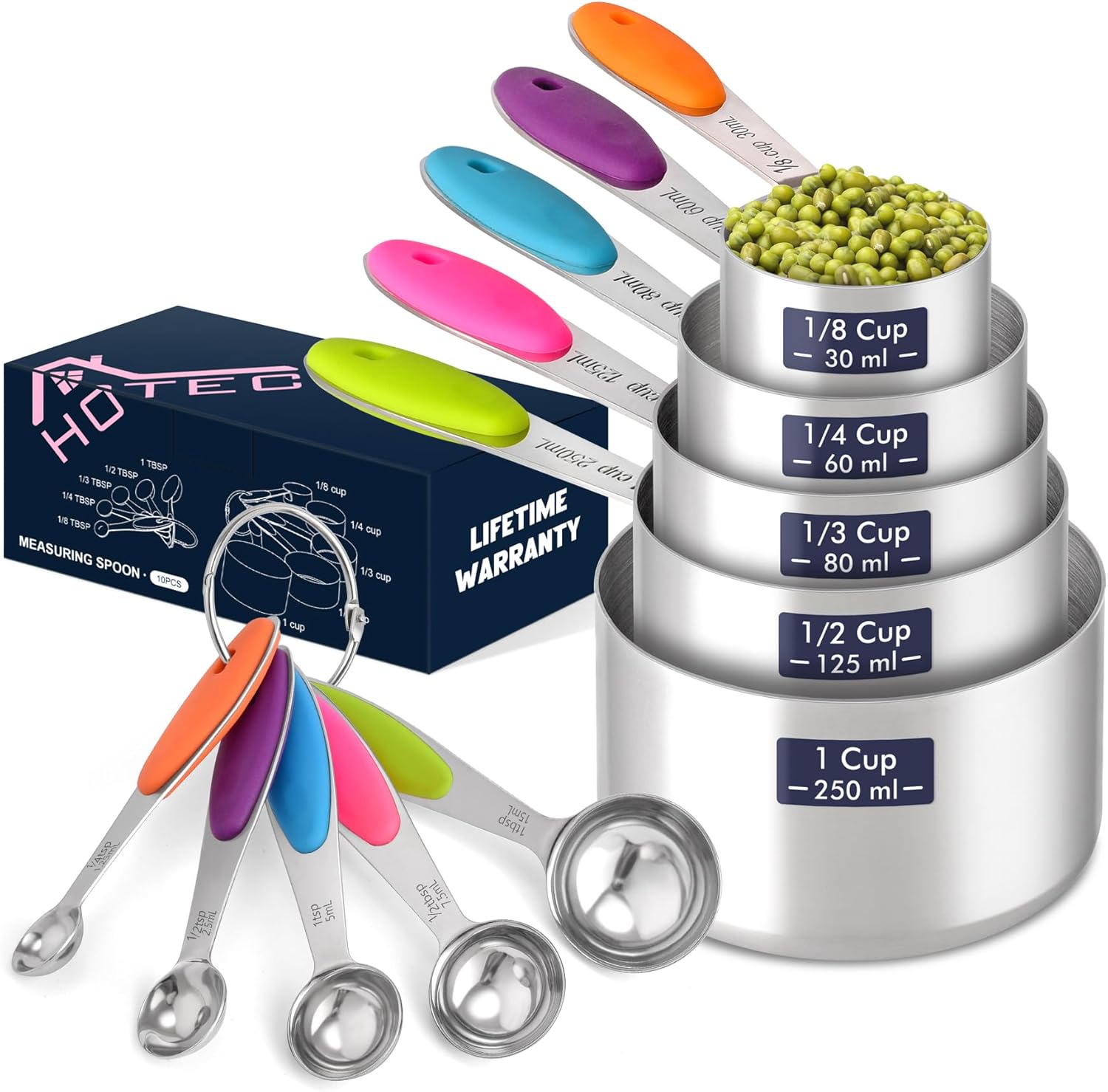 10-Pack Measuring Cups &Spoons Set, Kitchen Gadagets Cooking Baking, Measuring Spoons, Heavy Duty & Dishwasher Safe