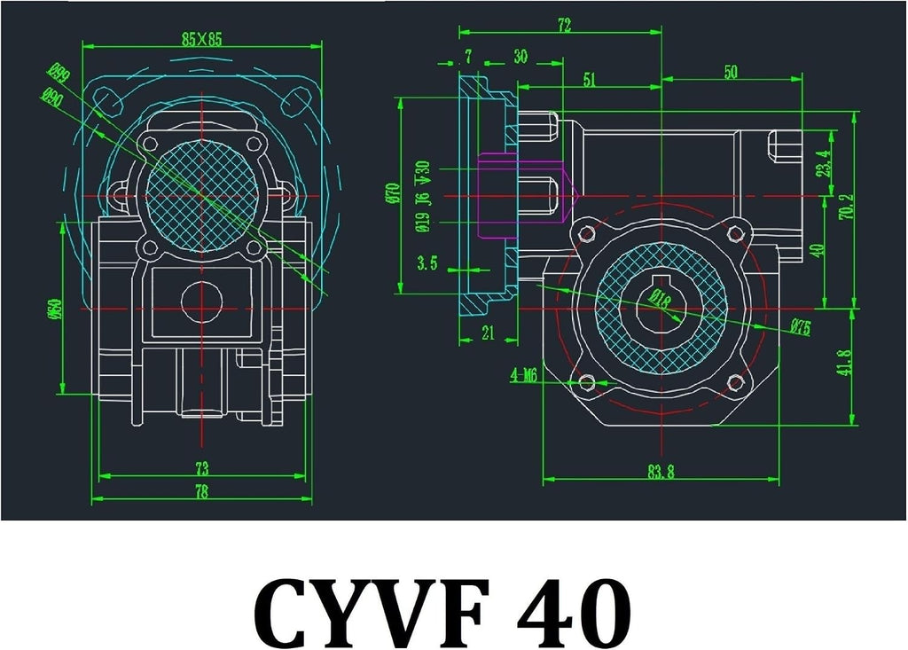 Worm Gear Reducer Worm Gearbox VF40 Input 9/14 Output 18mm Ratio 5:1/100:1 for Motor Power 0.09kW-0.37kW(Ratio 30 to 1,Input 1.4cm FL 71B14)
