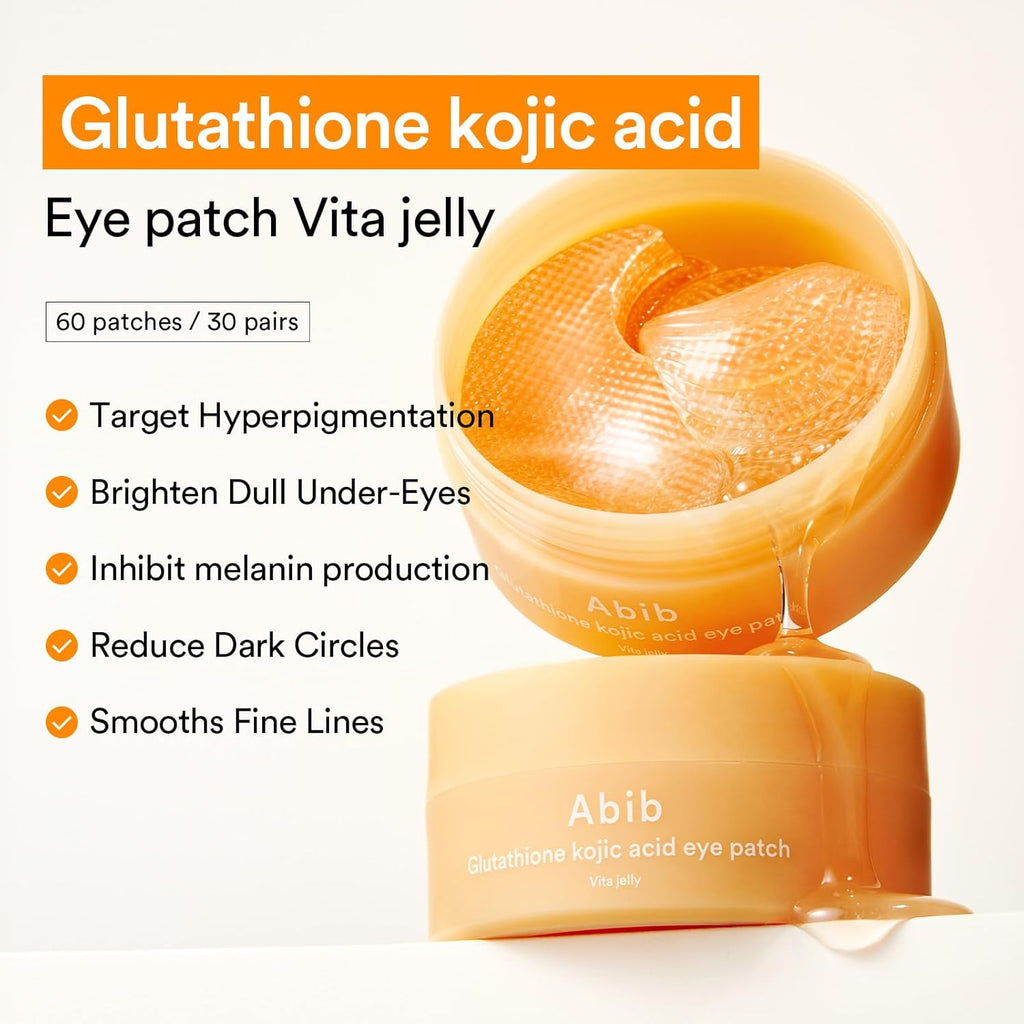 Glutathione Kojic Acid Eye Patches for Radiance Dark Circles & Dark Spots, with Tone-up Jelly, 60 Count, Korean Skin