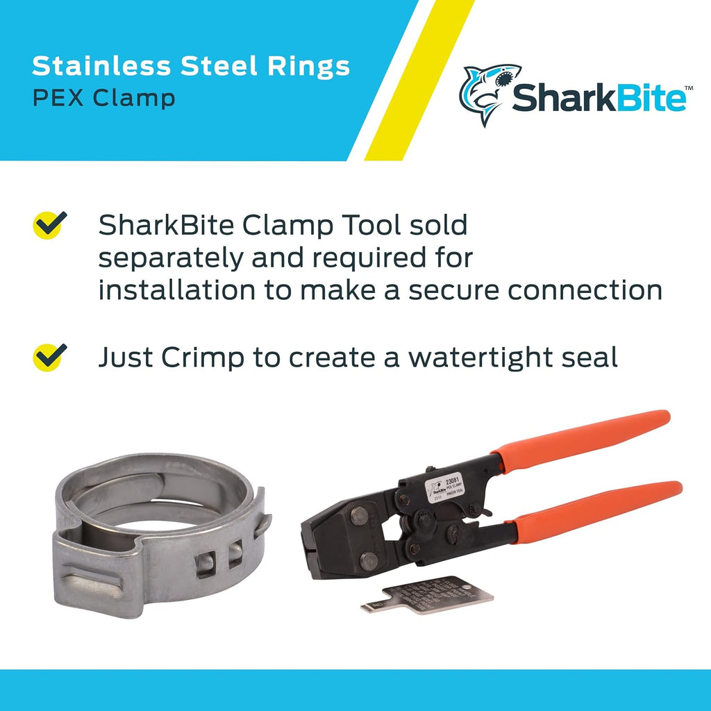 SharkBite 1/2 Inch Clamp Ring, Stainless Steel Plumbing Fitting, PEX Pipe, PE-RT, UC953A