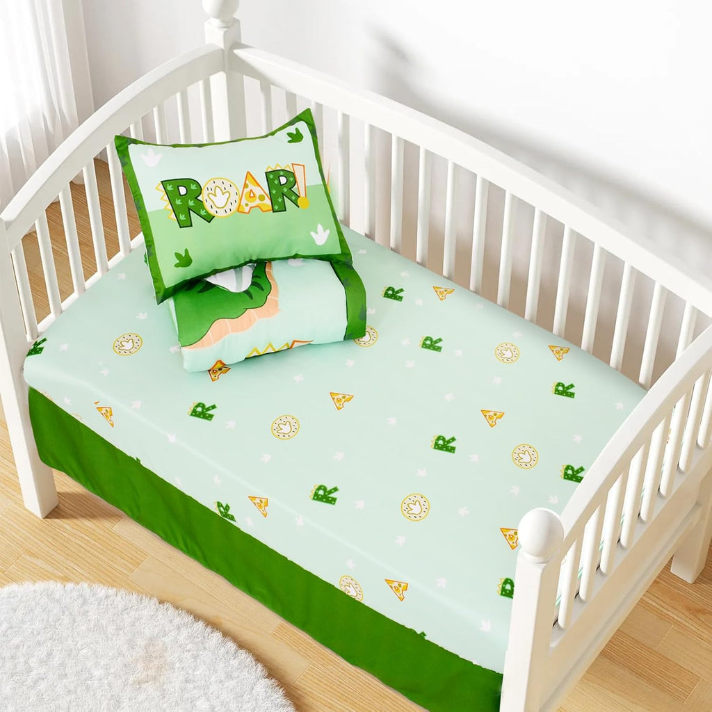 Crib Bedding Set for Boys,4 Piece Dinosaur Baby Bedding Set,Standard Size Toddler Nursery Bedding Includes