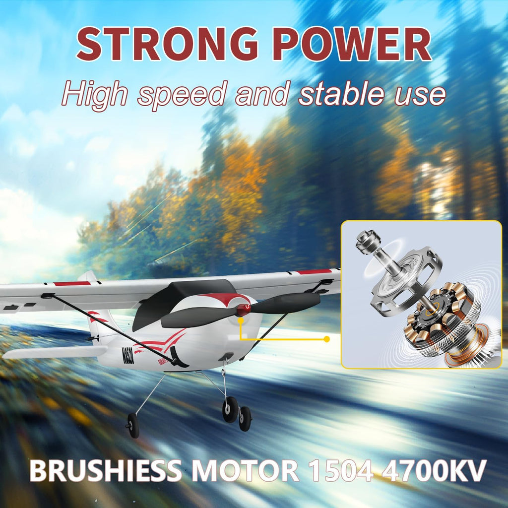 4CH Cessna RC Plane, Brushless Trainer Aircraft for Beginners | Brushless w/3 flight modes, 6-axis gyro, supports