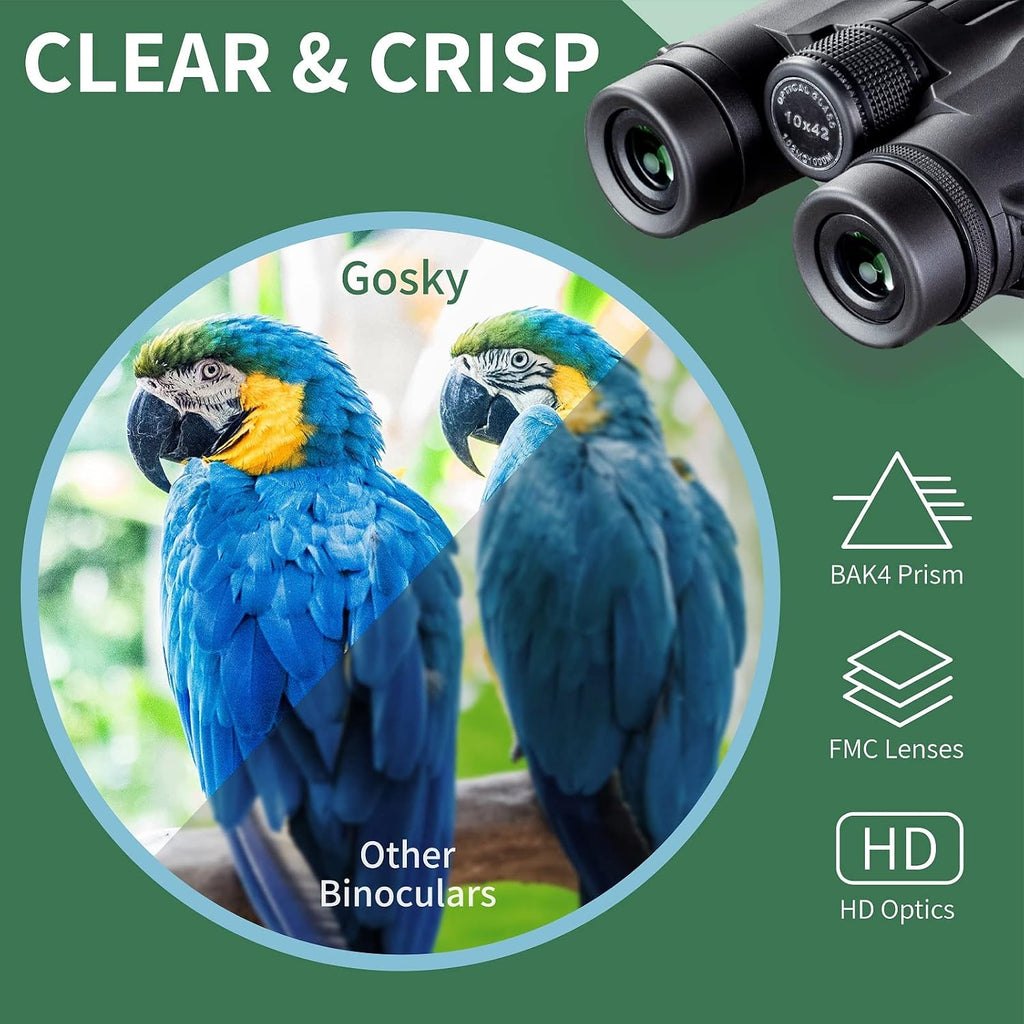 10x42 HD Binoculars for Adults (1 Pack) and Gosky Piper 12x55 Monoculars (1 Pack) with Universal Phone Adapter - High