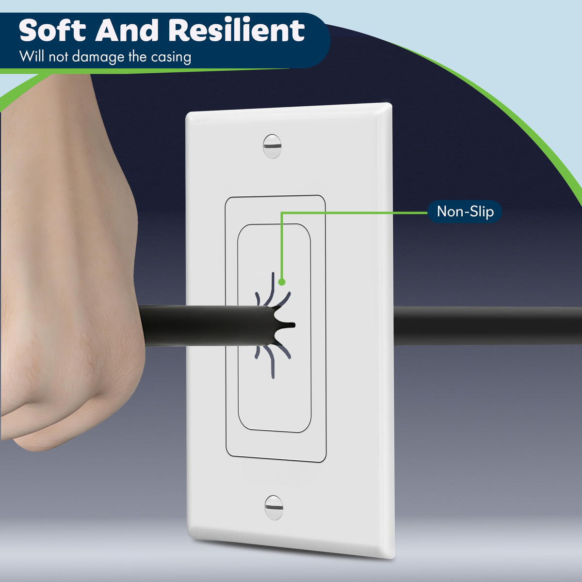 TOPGREENER 1-Gang Flexible Rubber Cable Pass-Through Wall Plate, 2-Pack