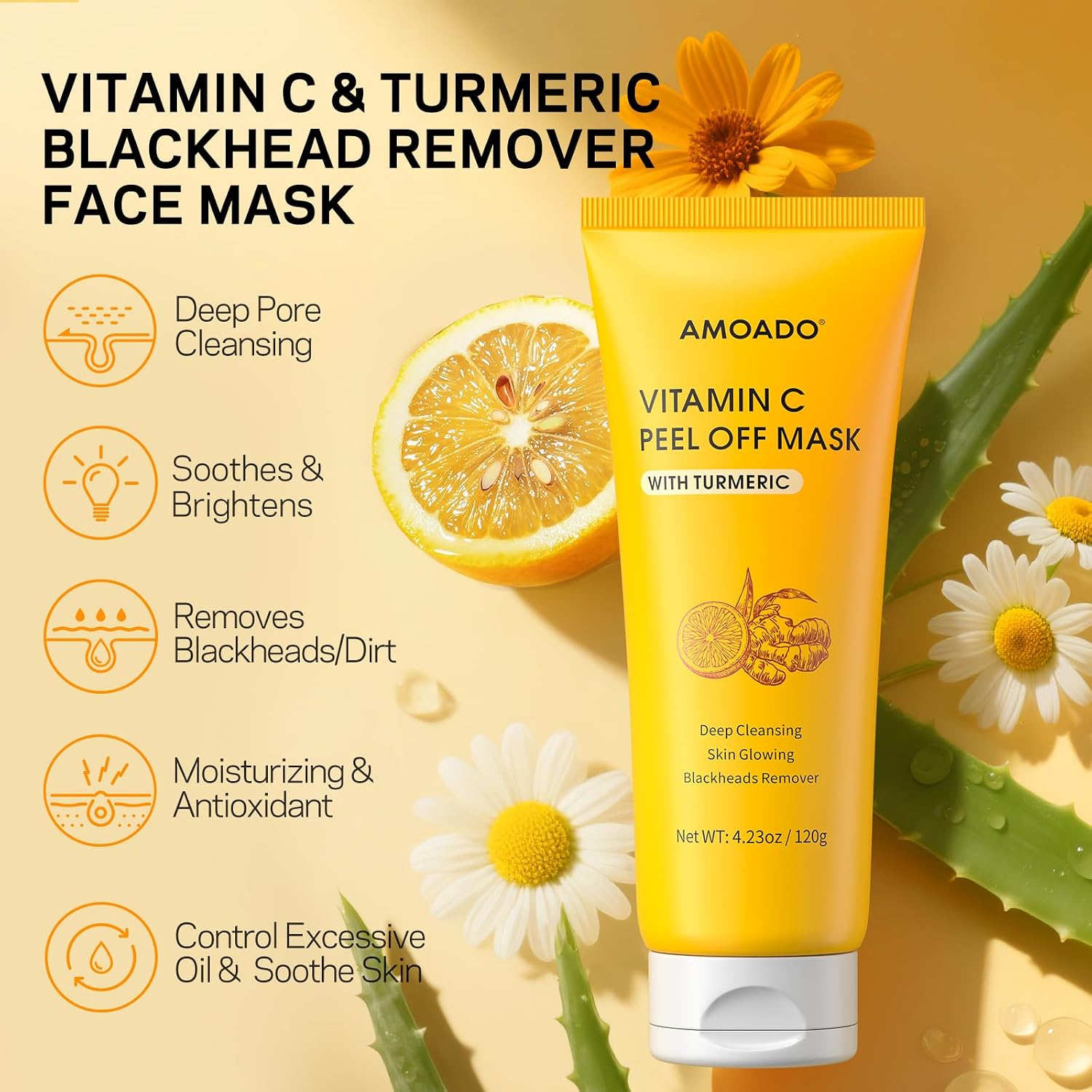 Blackhead Remover Mask, Peel Off Face Mask with Vitamin C & Turmeric for Men and Women–Deep Cleansing Nose Facial