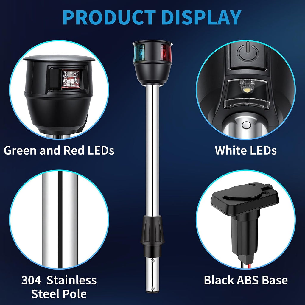 Obcursco Boat Navigation Lights, Red and Green LED Bow with Task Lights