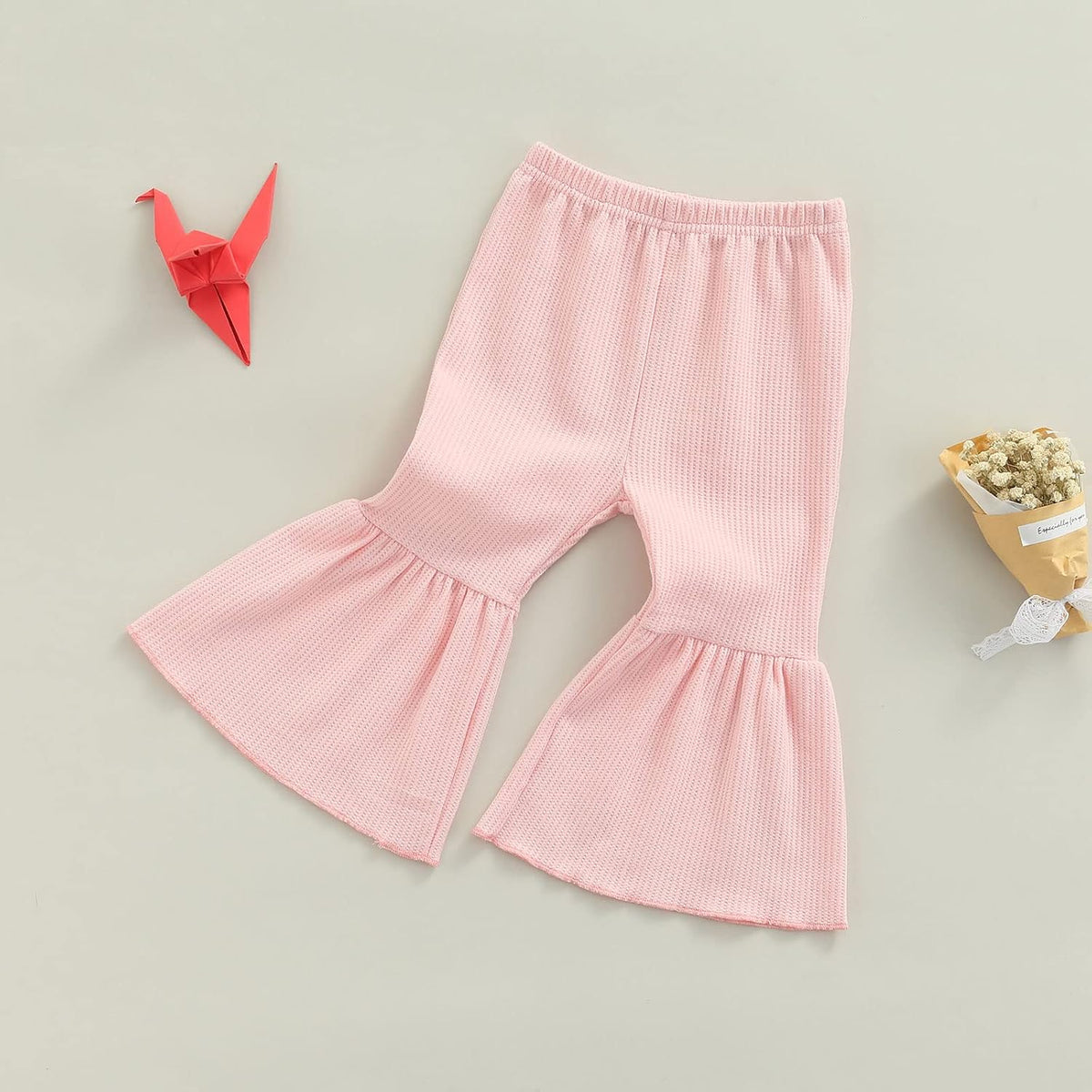 Toddler Bell Bottoms Baby Girls Leggings Ribbed Knit Flare Pants Solid Color Wide Leg Pants Ruffle Trousers